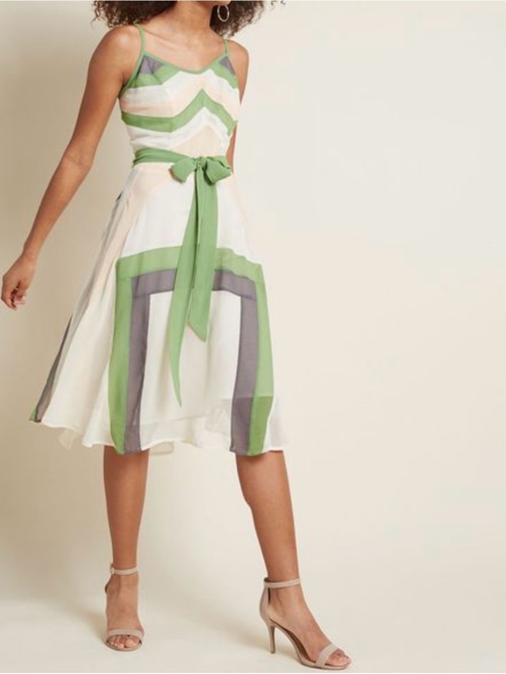 ModCloth Chevron Chiffon Asymmetrical Hem Midi Dress XS